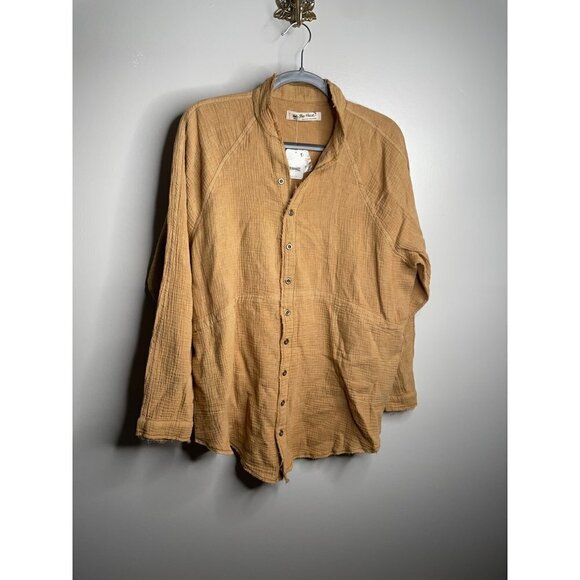 FREE PEOPLE We the Free Summer Daydream Frayed Button Down Shirt Taupe Size S NE - Picture 5 of 10